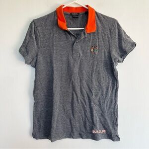 Scotch & Soda Sun Club Polo Shirt Gray Orange Hawaiian Hula Girl Tshirt Size M